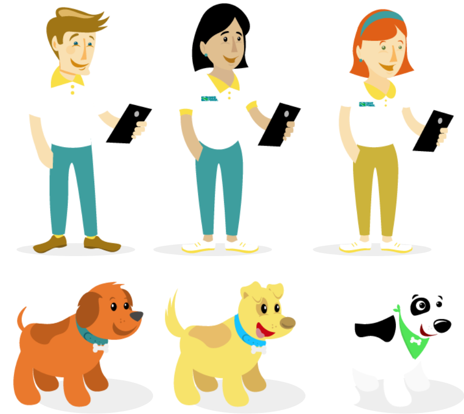 Different character designs for dog and owner.