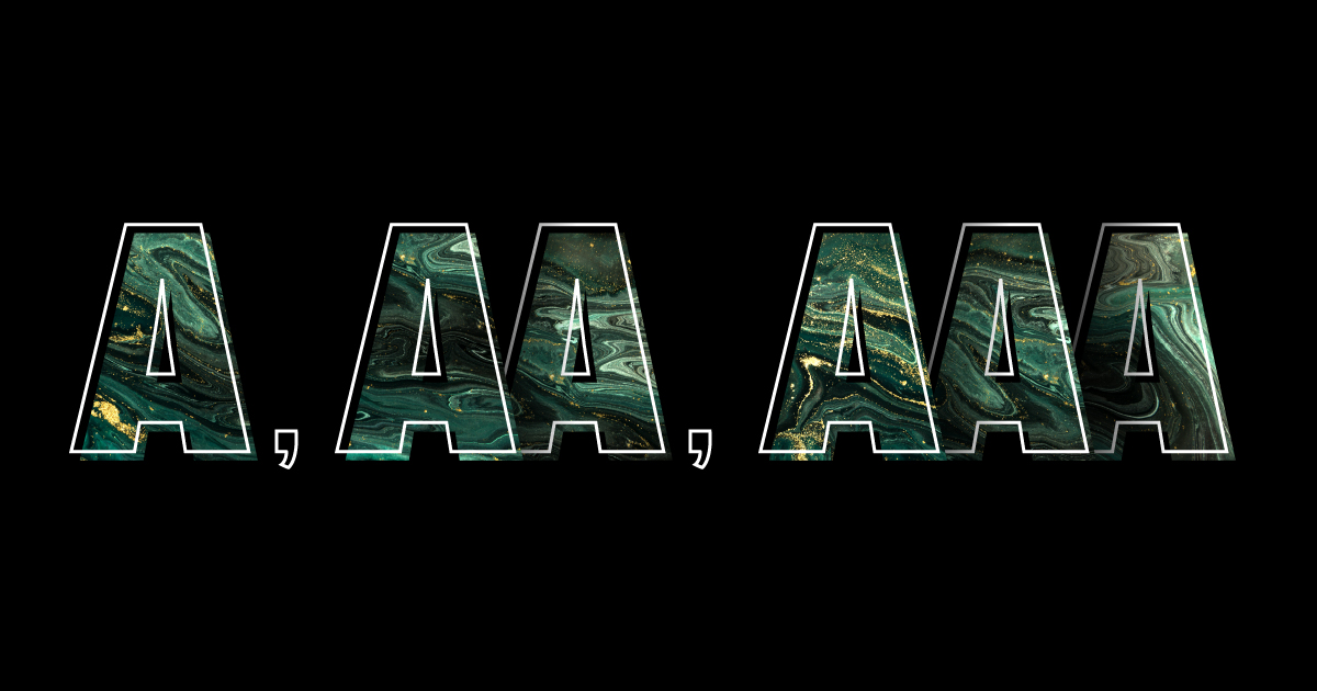 Green letters over black background that read A, AA, AAA