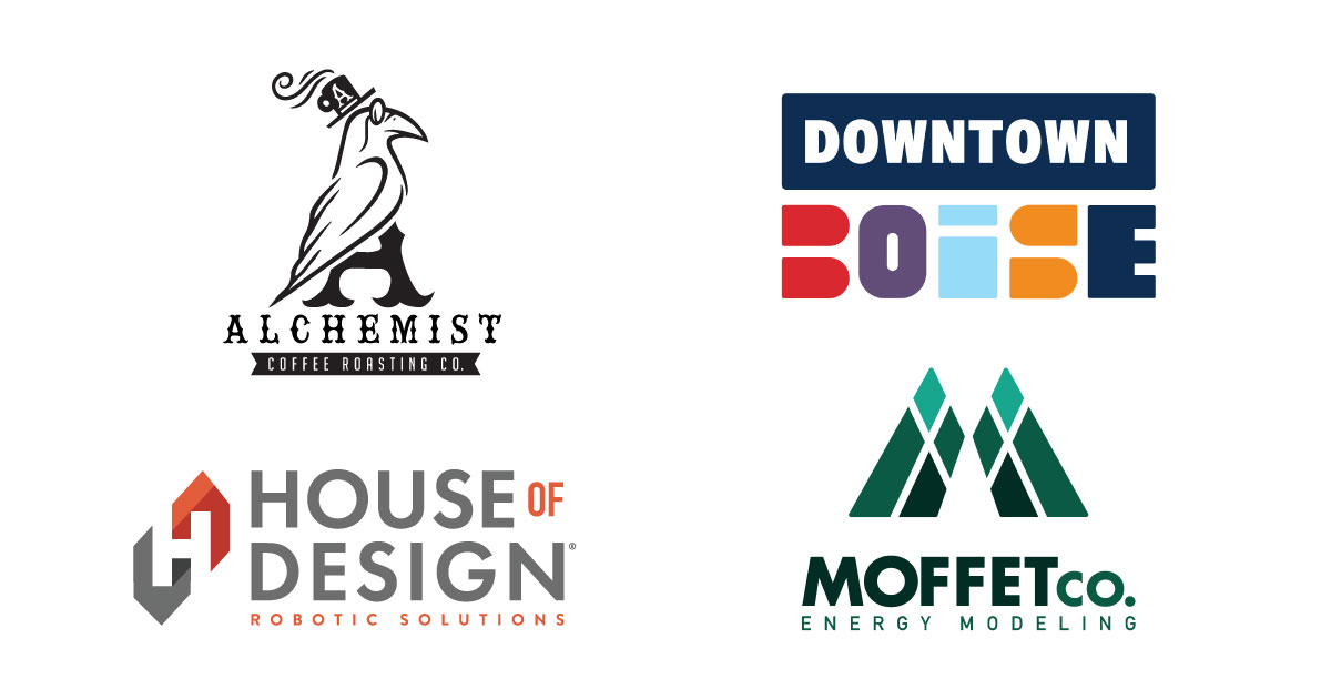 Rectangular image featuring the logos for Alchemist, Downtown Boise Association, House of Design, and Moffet Company