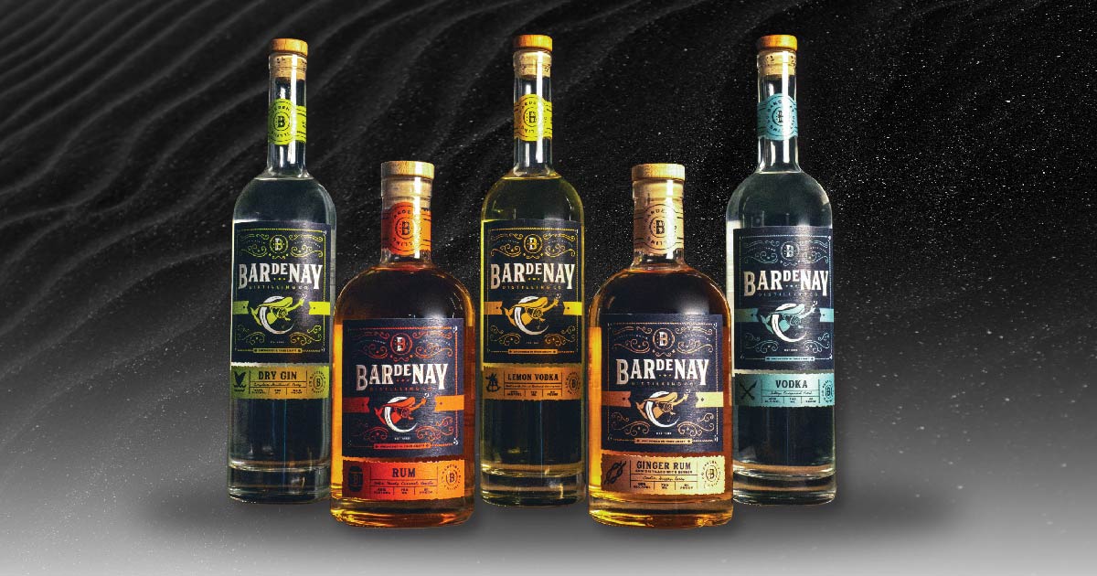 116 & West Advertising Agency designed Bardenay spirits new labels for its vodka, lemon vodka, dry gin, rum, and ginger rum